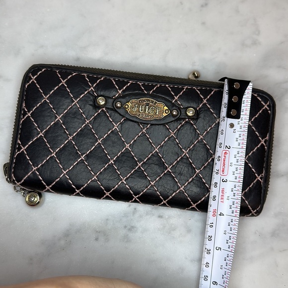 Juicy Couture Brown Leather Wallet Pink Stitching Y2K - Picture 12 of 12